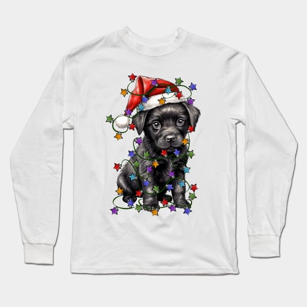 Christmas Puppy Long Sleeve T-Shirt by Chromatic Fusion Studio